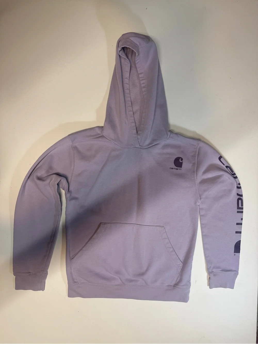 Carhartt Kids Lavender Pullover Hoodie with Sleeve Logo